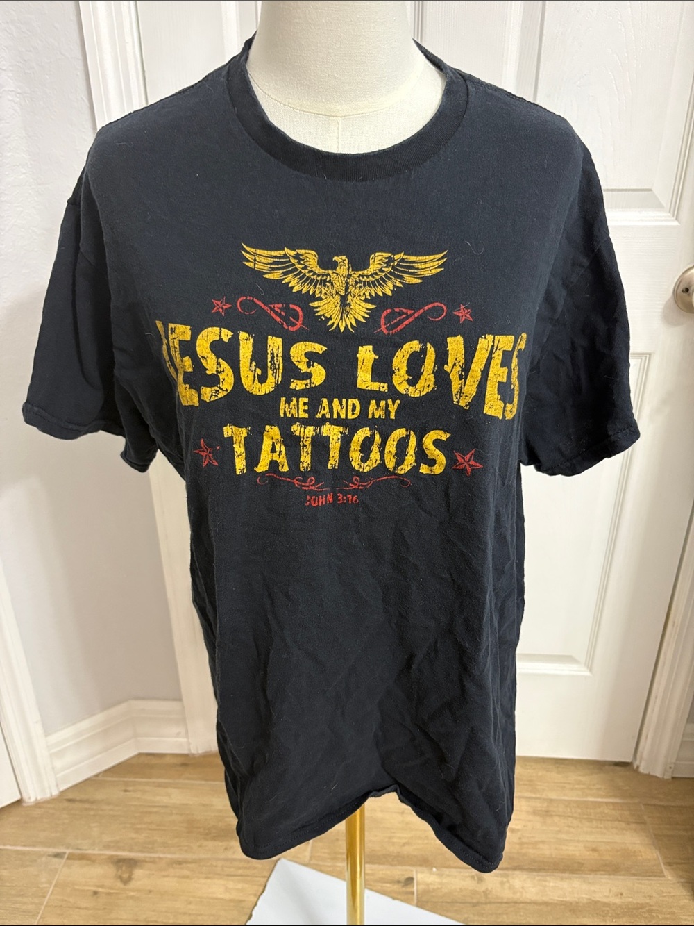 Black 'Jesus Loves Me and My Tattoos' Graphic Tee